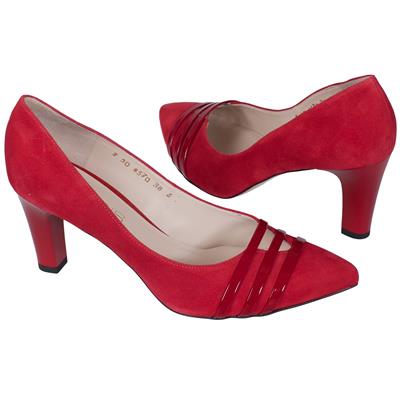 Красные замшевые женские туфли на каблуке 7.5 см MC-4570 czerwony zam/lak