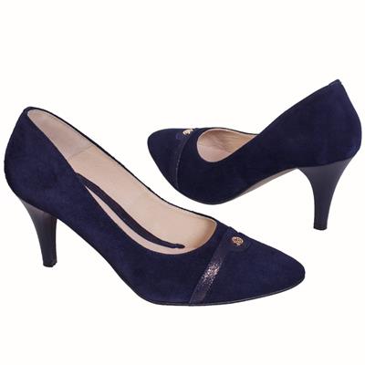 Замшевые женские синие туфли на высоком каблуке 8 см EM-7434/205 navy zam