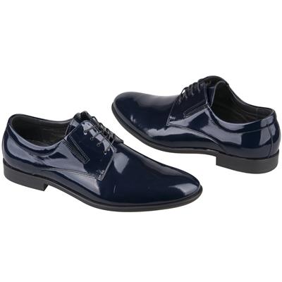 Классические синие мужские туфли из лаковой натуральной кожи на шнурках KW-6056/325-347-353 blue