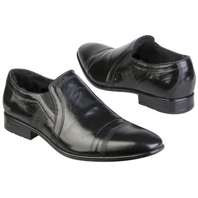 Классические мужские туфли кожаные утепленные натуральным мехом C-2564KM5/375