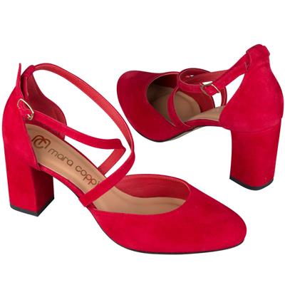 Красные замшевые женские туфли с ремешками на щиколотке на каблуке 7.5 см MC-4285/831/896 rosso wel
