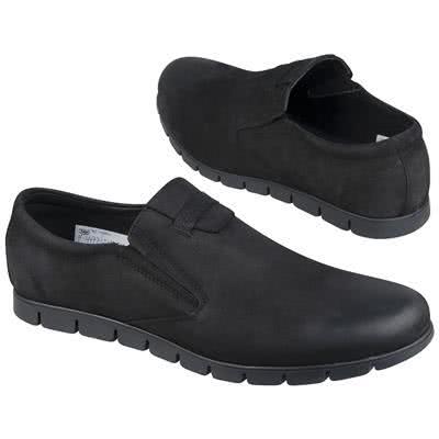Удобные мужские ботинки без шнурков из натурального нубука на плоской подошве KW-4477/213-213-246 black
