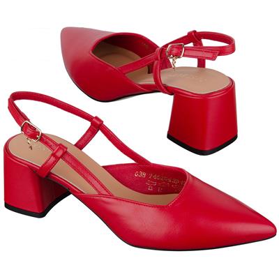 Красные женские туфли кожаные с ремешками с острым мысом на каблуке 6 см MC-7461/204/336 ROSSO