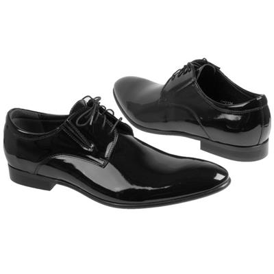 Лаковые мужские туфли черного цвета на шнурках C-2136/09