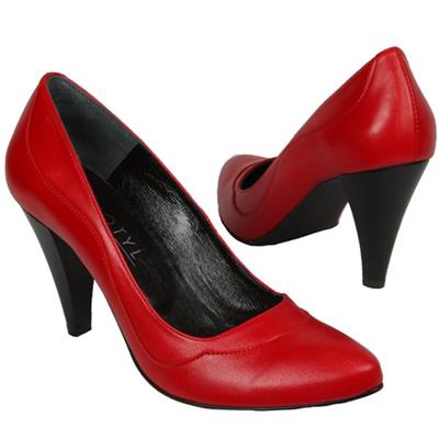 Модные красные туфли выполненные из натуральной кожи Ko-1401 czerwony lico
