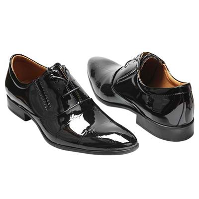 Шикарные мужские черные лаковые туфли на шнурках Kw-1332