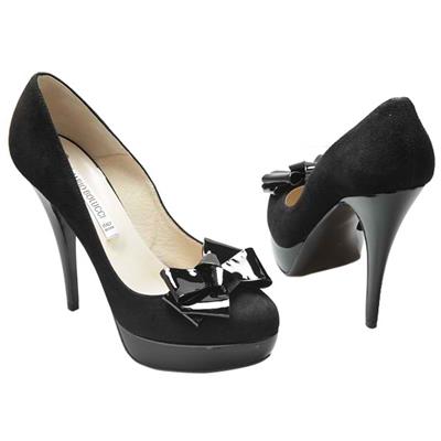 Красивые замшевые туфли черного цвета на высокой шпильке 12,5см MB-186-PW02 czarny-welu