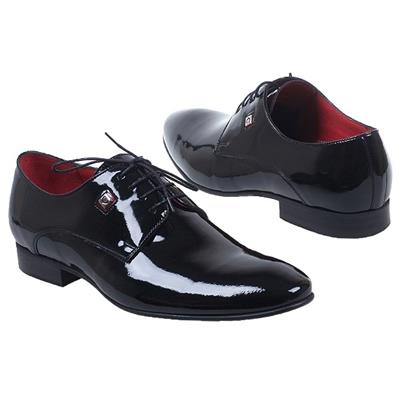 Стильные мужские лаковые черные туфли на шнурках Lac-X-3587_S9S1/09
