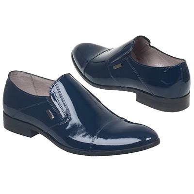 Шикарные синие мужские лаковые туфли на резинках Lac-X-3603_S11/335
