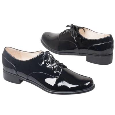 Кожаные лаковые женские ботинки на шнурках SF-68207-03-B48/000-03-00 czarny