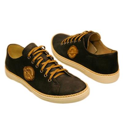 Модные мужские синие кроссовки с желтыми шнурками С-D-669S/02