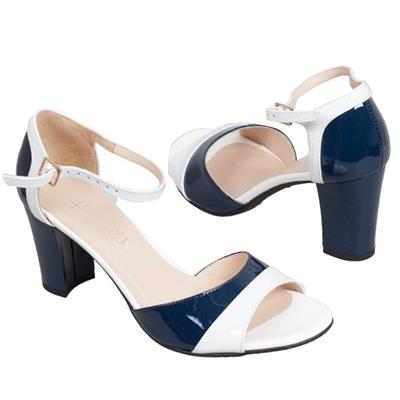 Стильные женские бело-синие босоножки на каблуке Ko-4291 bel+sin