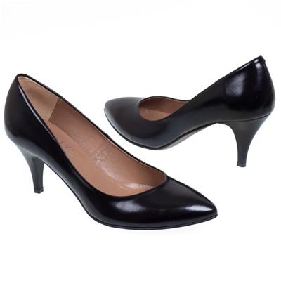 Классические женские кожаные черные туфли KO-744 czarny tosca