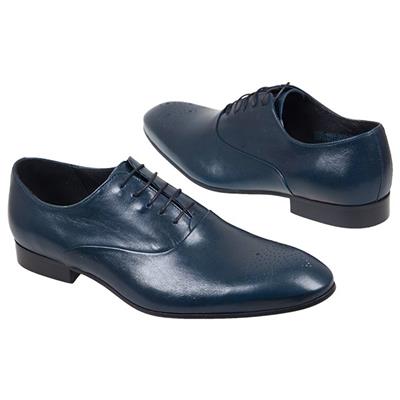 Мужские кожаные туфли синего цвета на шнурках X-4863-0839-00S01