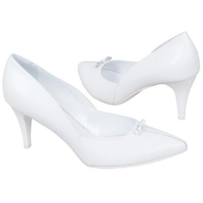 Женские кожаные белые свадебные туфли на каблуке MC-4379 bialy+lak