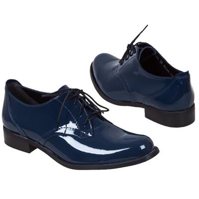 Женские лаковые синие ботинки на шнурках Ne-60705/granat7