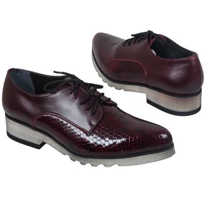 Кожаные бордовые женские ботинки на шнурках MC-7125/668/668 bambi+bordo