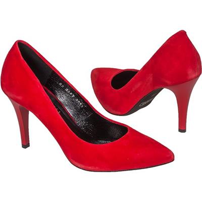 Красные замшевые туфли на высоком каблуке KO-7267 czerwony zamsz