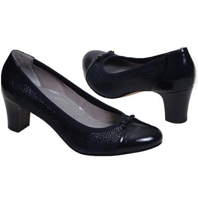Модные черные женские туфли на низком каблуке Ani-3541 granat tos/panter