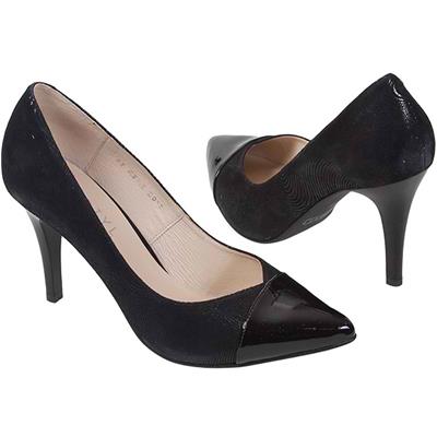 Стильные женские туфли на высоком каблуке 9 см KO-7277 czarny fala+czarny lak
