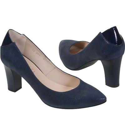 Синие кожаные женские туфли на толстом устойчивом каблуке 7.5 см KO-765 granat bone