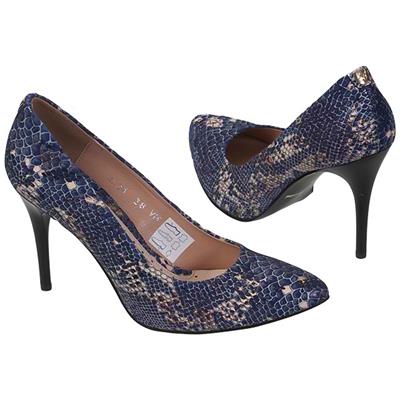 Шикарные синие туфли женские с эффектом кожи змеи на шпильке 9.5 см Bal-402400-037 kroks granat