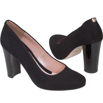 Шикарные женские туфли из натуральной замши на толстом каблуке 9 см Bal-733500-143 czarny zamsz