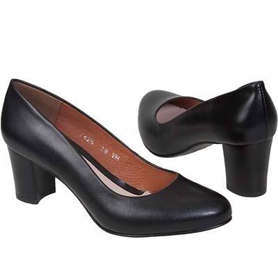 Кожаные женские туфли черного цвета на среднем каблуке 6 см Bal-742500-001 czarny