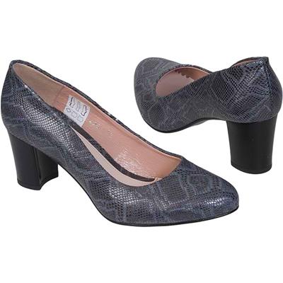Женские серые туфли из натуральной кожи под рептилию на каблуке 6.5 см Bal-742500-378 kalahari szary