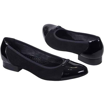 Модные черные замшевые туфли без каблука AN-2199 czarny lak/zam