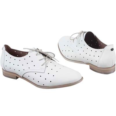 Стильные женские кожаные белые ботинки на шнурках Ne-76206 bialy1