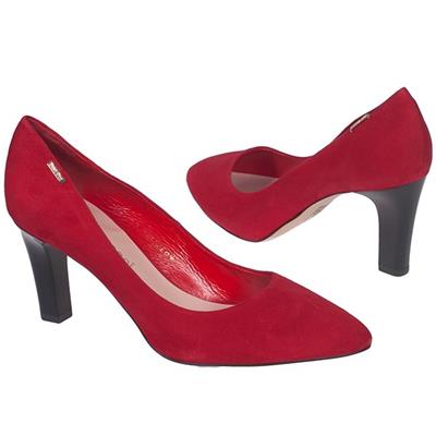 Красные замшевые туфли на черном широком каблуке 7.5 см MC-7178/767/832 rosso wel