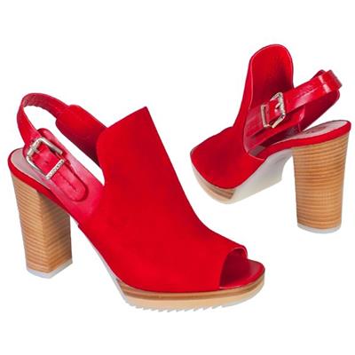 Стильные женские красные замшевые босоножки на широком высоком каблуке MC-4155/941/426 rosso wel+sk