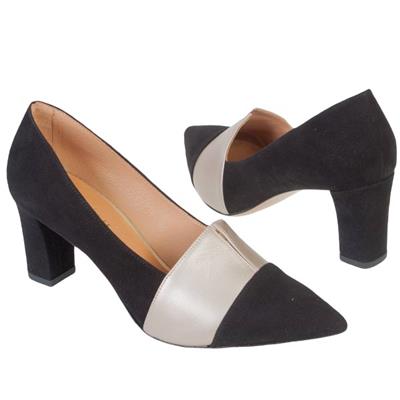 Вечерние женские туфли на устойчивом каблуке Lam-D01655/1576/010 chamois black+beige metalik