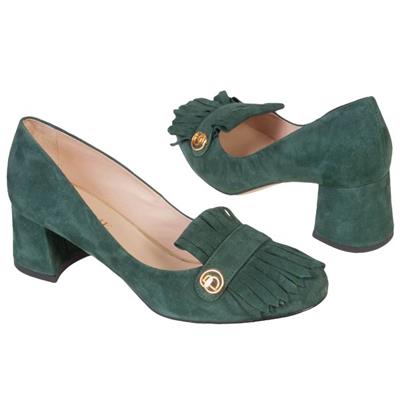 Стильные женские замшевые зеленые туфли на низком каблуке Lam-D01808/3960/004 green chamois