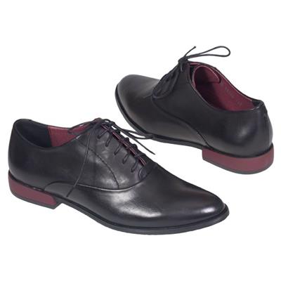 Стильные кожаные женские черные ботинки на шнурках Ns-872/N czarny 3