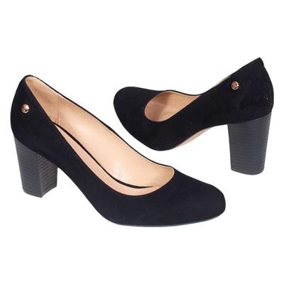 Женские черные туфли из замши на толстом устойчивом каблуке 7.5 см Szy-1594/Z-1 black