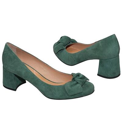 Зеленые замшевые туфли на низком расклешенном каблуке Lam-L00012/3960/004 zielony zam728