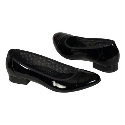 Модные черные туфли - балетки из натуральной лаковой кожи AN-2211 czarny lak
