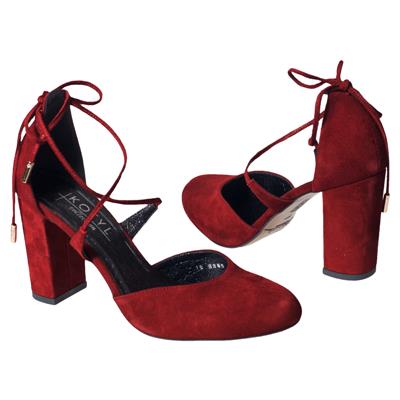 Роскошные бордовые замшевые туфли с тонкими ремешками KO-5899 bordo zamsz
