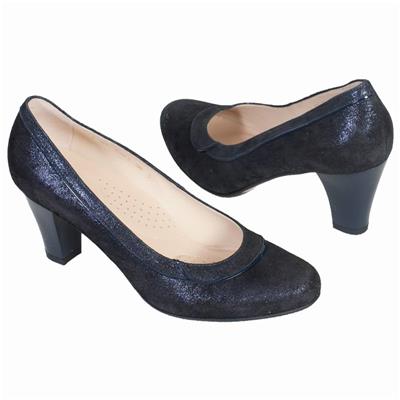 Синие кожаные туфли на низком устойчивом каблуке 5.5 см AN-3593 star blue