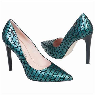 Модные бирюзовые туфли с геометрическим рисунком на шпильке 10.5 см MC-7118/534/773 RA green