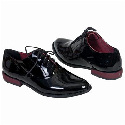 Стильные лаковые женские черные ботинки на шнурках Ne-872/N czarny 7