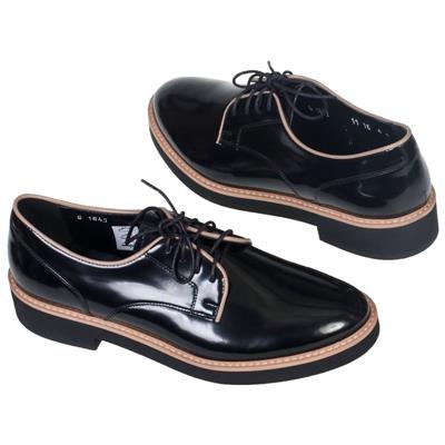 Модные кожаные ботинки на шнурках SZY-1643-59+B black+beige