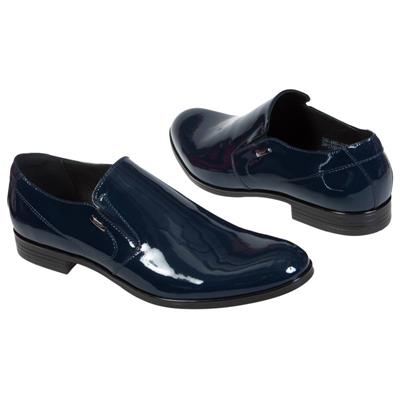 Синие мужские лаковые туфли без шнурков. COOC-6488-0335-00S01
