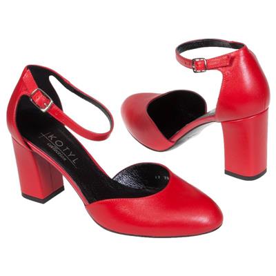 Нарядные красные кожаные открытые туфли с перепонкой вокруг ноги KO-7073 czerwony lico