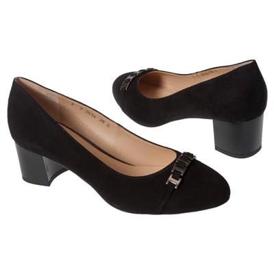 Черные замшевые туфли с закругленными мысами на каблуке 5 см AN-3594 czarny zam