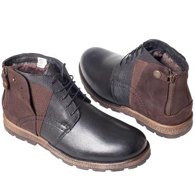 Черные мужские зимние ботинки из кожи и нубука C-3921K/828-332-343