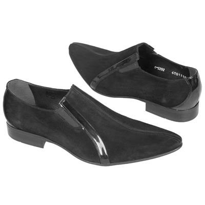 Черные мужские замшевые туфли с острым носом C-2292/8909 (OP)