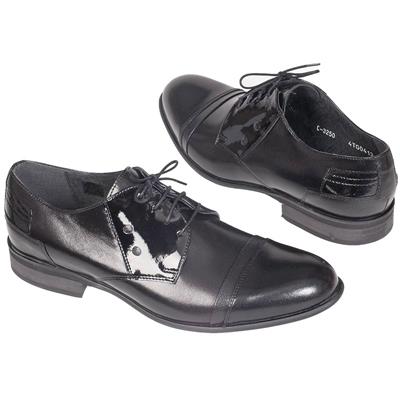 Черные мужские туфли кожаные с лаком C-3250X5-S1/86-09 (OP)